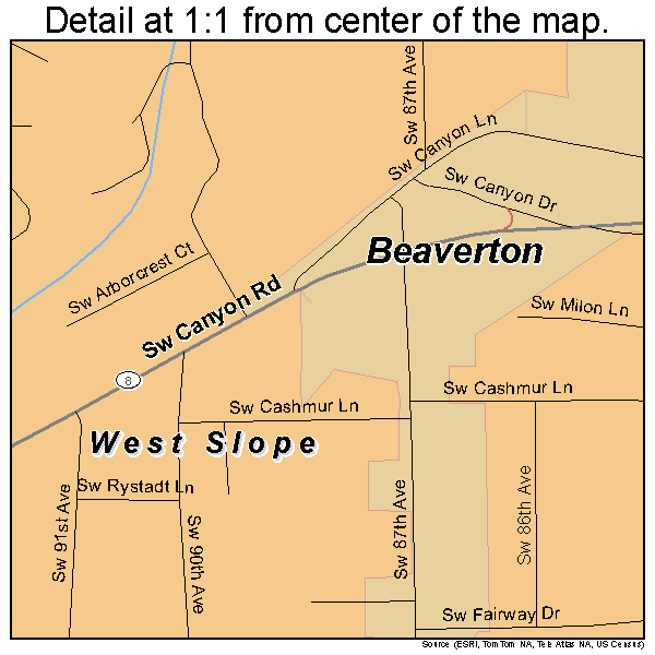 West Slope, Oregon road map detail
