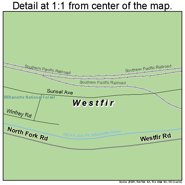 Westfir, Oregon road map detail