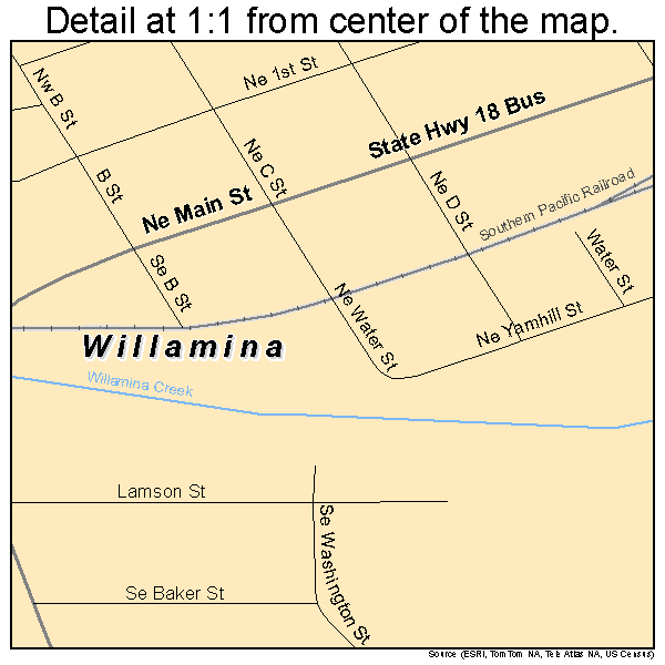 Willamina, Oregon road map detail