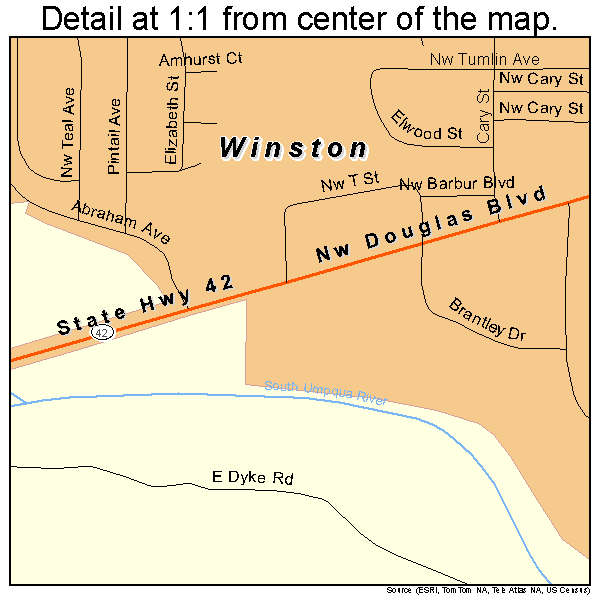 Winston, Oregon road map detail