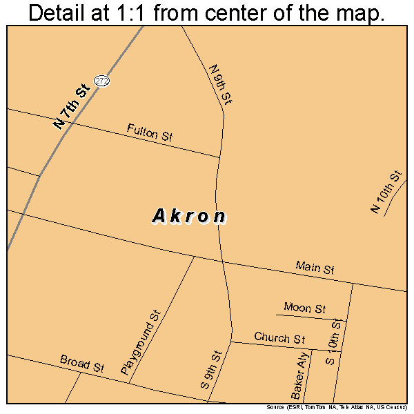 Akron, Pennsylvania road map detail