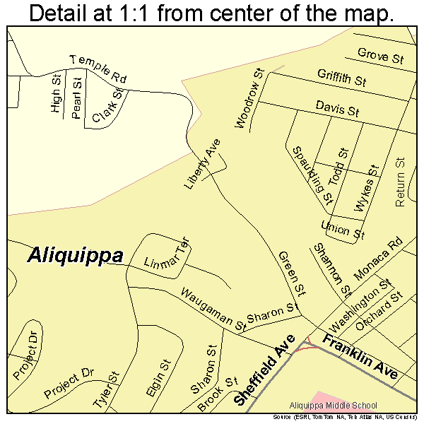 Aliquippa, Pennsylvania road map detail