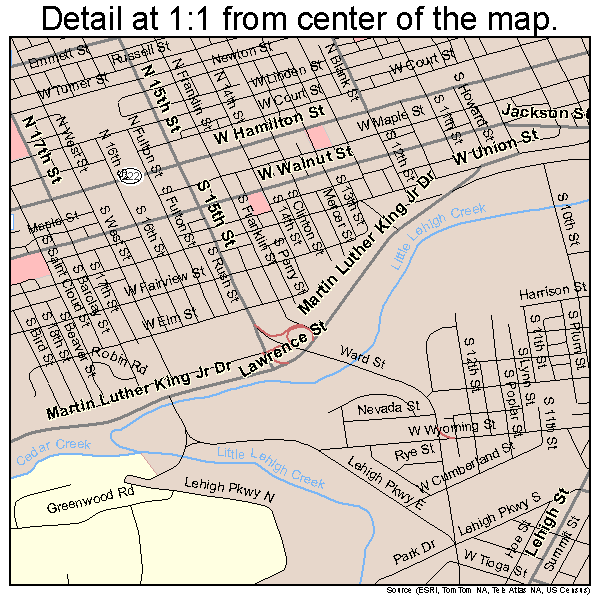 Allentown, Pennsylvania road map detail