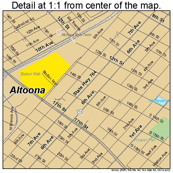 Altoona, Pennsylvania road map detail