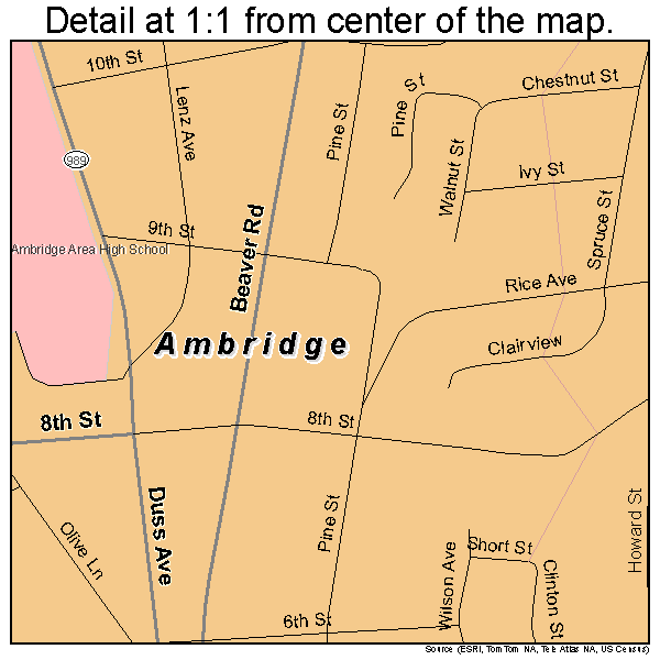 Ambridge, Pennsylvania road map detail