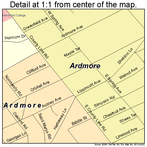 Ardmore, Pennsylvania road map detail