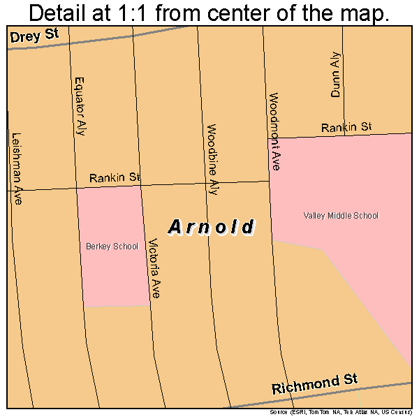 Arnold, Pennsylvania road map detail
