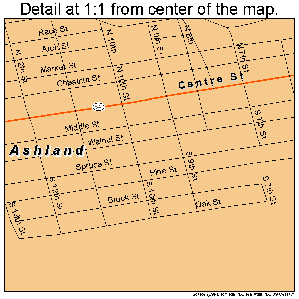 Ashland, Pennsylvania road map detail
