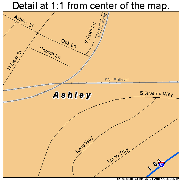 Ashley, Pennsylvania road map detail