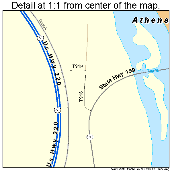 Athens, Pennsylvania road map detail