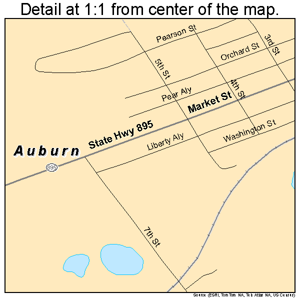 Auburn, Pennsylvania road map detail