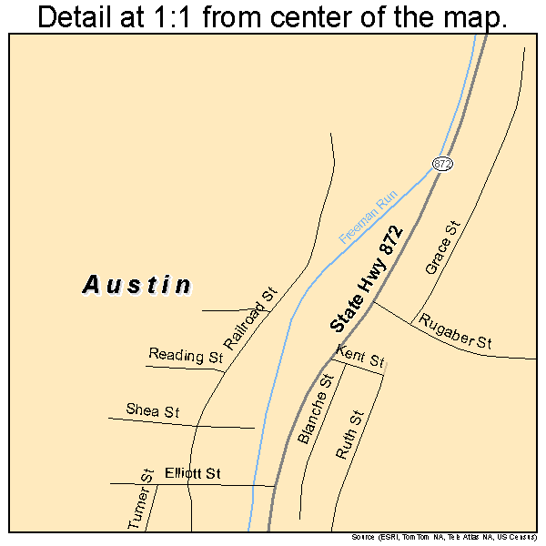 Austin, Pennsylvania road map detail