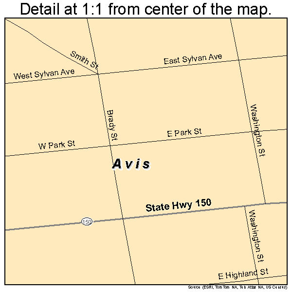Avis, Pennsylvania road map detail