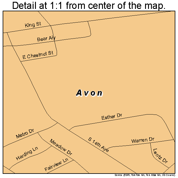 Avon, Pennsylvania road map detail