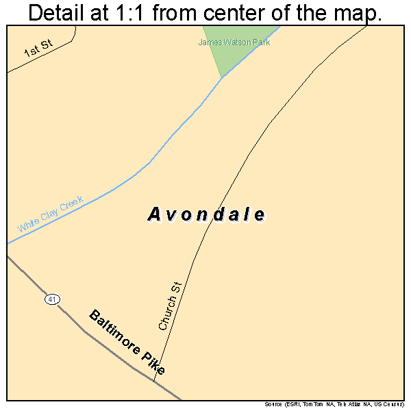 Avondale, Pennsylvania road map detail