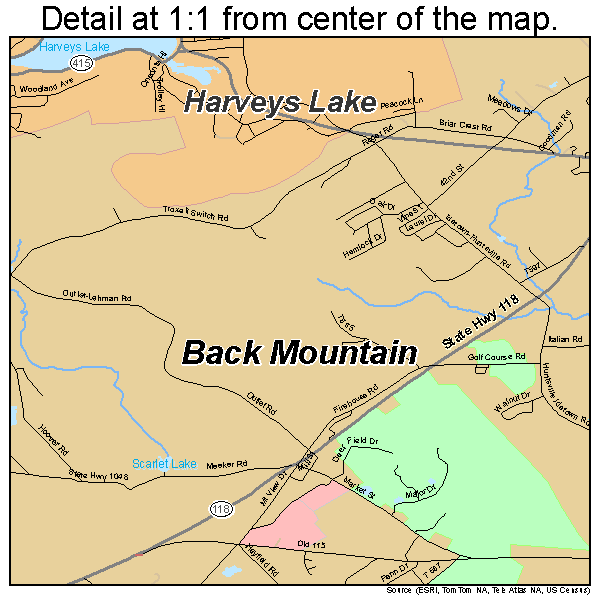 Back Mountain, Pennsylvania road map detail