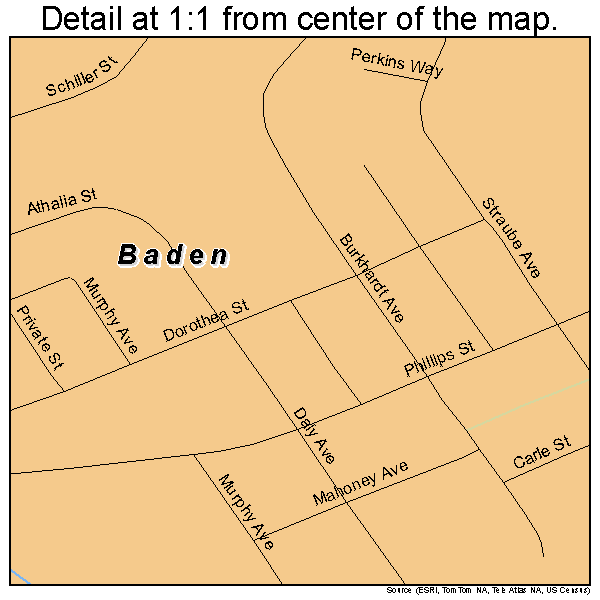 Baden, Pennsylvania road map detail