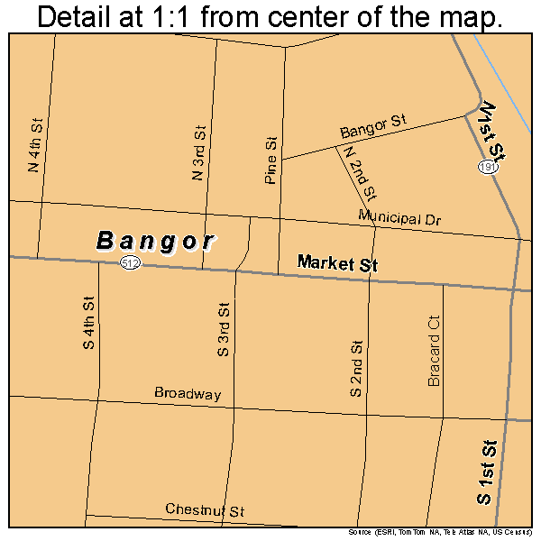Bangor, Pennsylvania road map detail