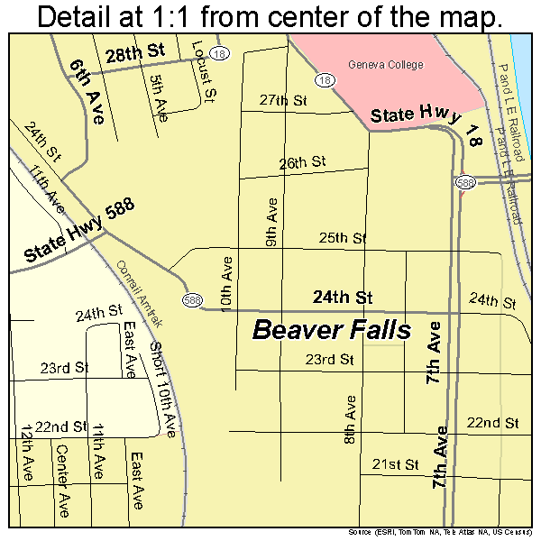 Beaver Falls, Pennsylvania road map detail