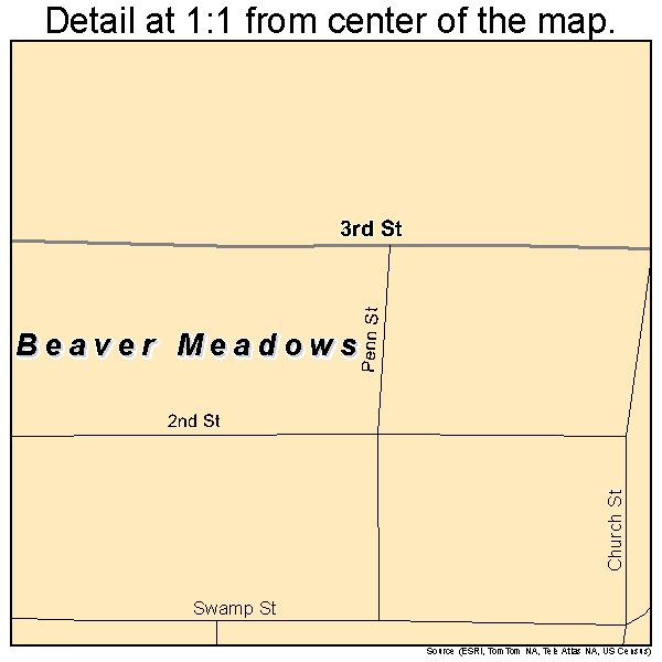 Beaver Meadows, Pennsylvania road map detail