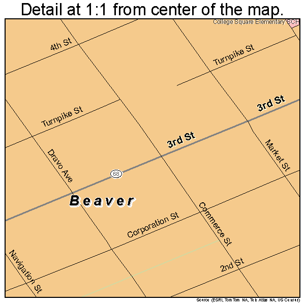 Beaver, Pennsylvania road map detail