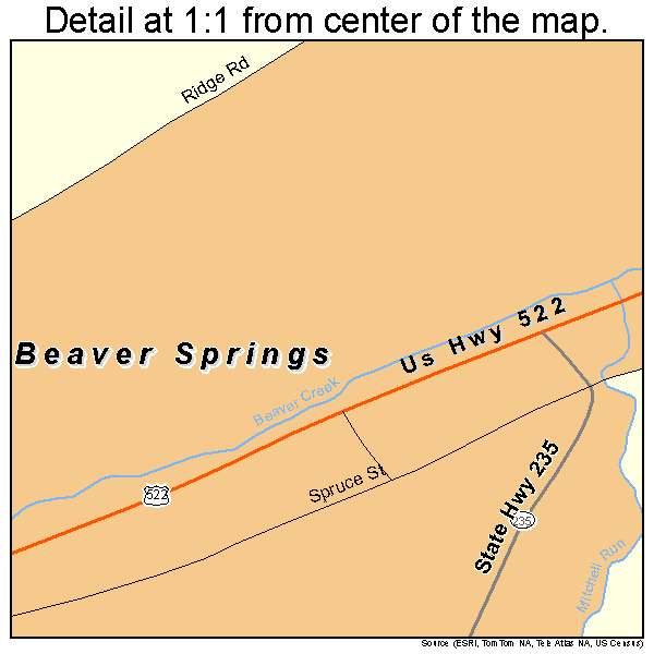 Beaver Springs, Pennsylvania road map detail