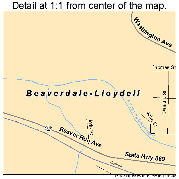 Beaverdale-Lloydell, Pennsylvania road map detail
