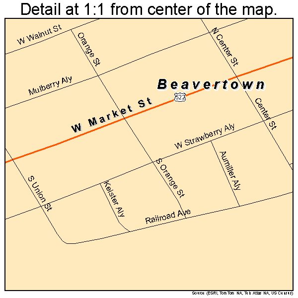 Beavertown, Pennsylvania road map detail