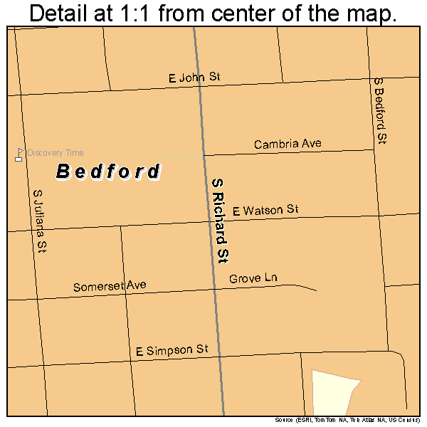 Bedford, Pennsylvania road map detail