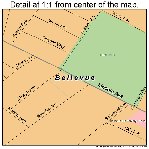 Bellevue, Pennsylvania road map detail