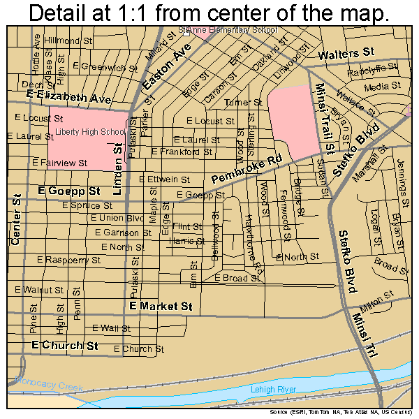 Bethlehem, Pennsylvania road map detail