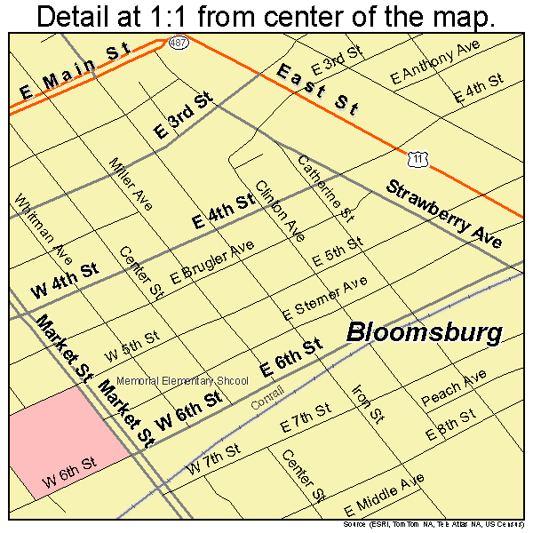 Bloomsburg, Pennsylvania road map detail