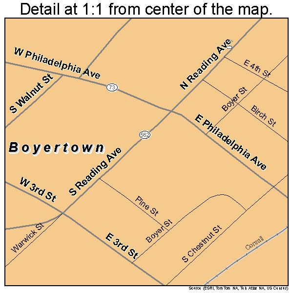 Boyertown, Pennsylvania road map detail