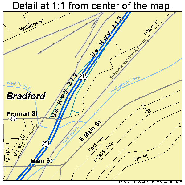 Bradford, Pennsylvania road map detail