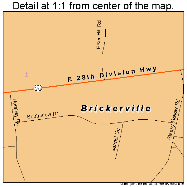 Brickerville, Pennsylvania road map detail