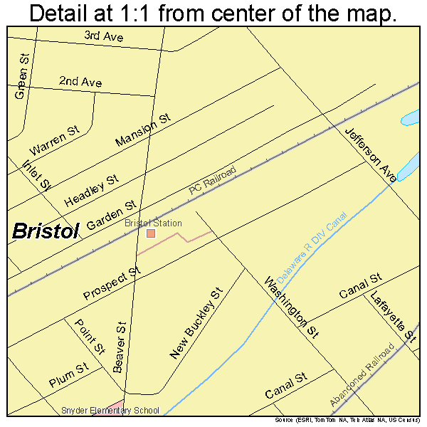 Bristol, Pennsylvania road map detail