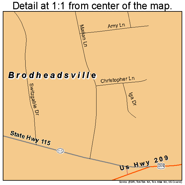 Brodheadsville, Pennsylvania road map detail