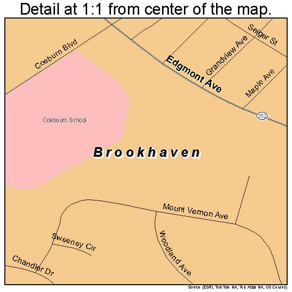 Brookhaven, Pennsylvania road map detail