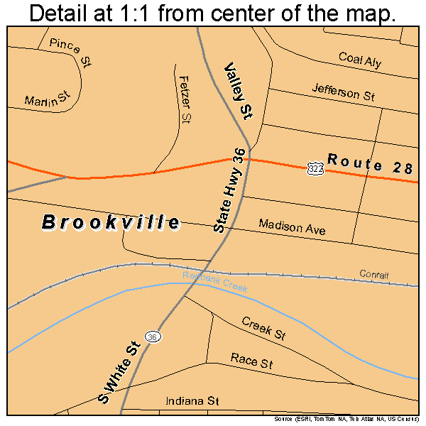 Brookville, Pennsylvania road map detail