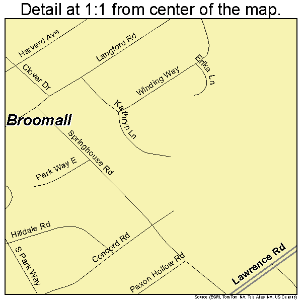Broomall, Pennsylvania road map detail