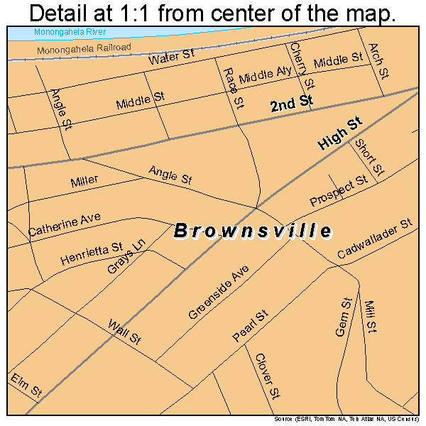 Brownsville, Pennsylvania road map detail
