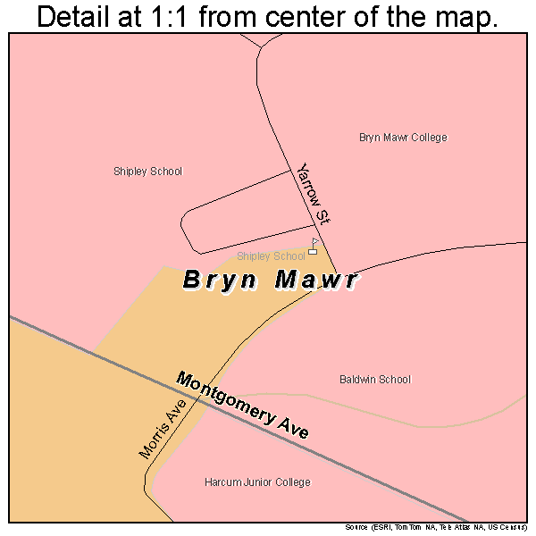 Bryn Mawr, Pennsylvania road map detail