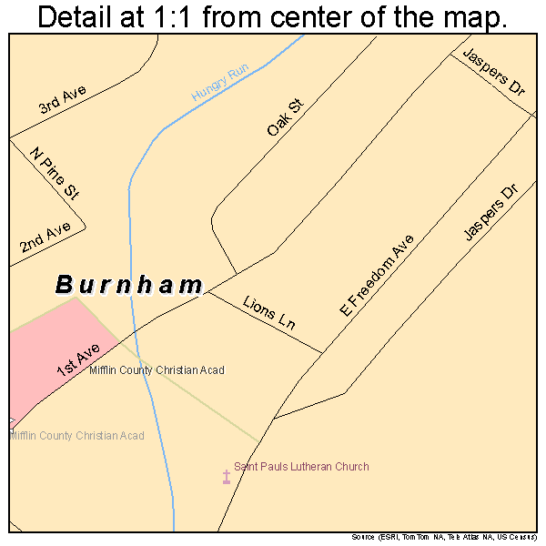 Burnham, Pennsylvania road map detail