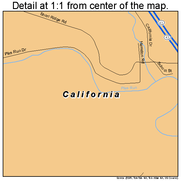 California, Pennsylvania road map detail