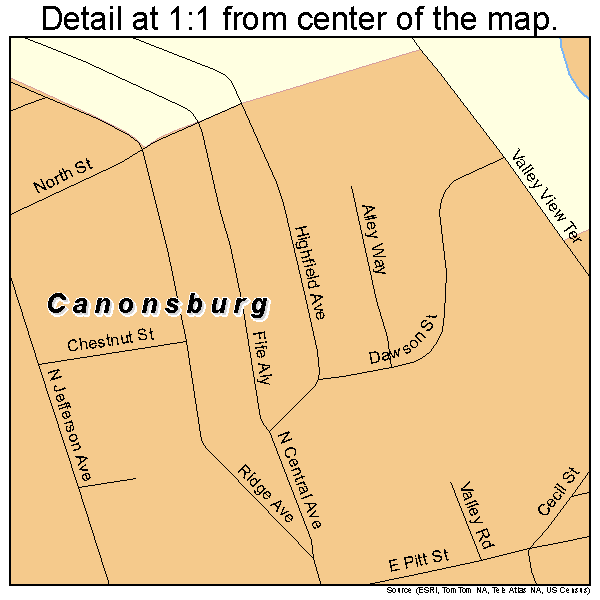 Canonsburg, Pennsylvania road map detail