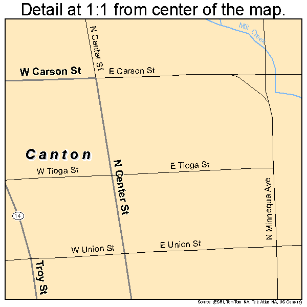 Canton, Pennsylvania road map detail