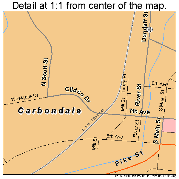 Carbondale, Pennsylvania road map detail