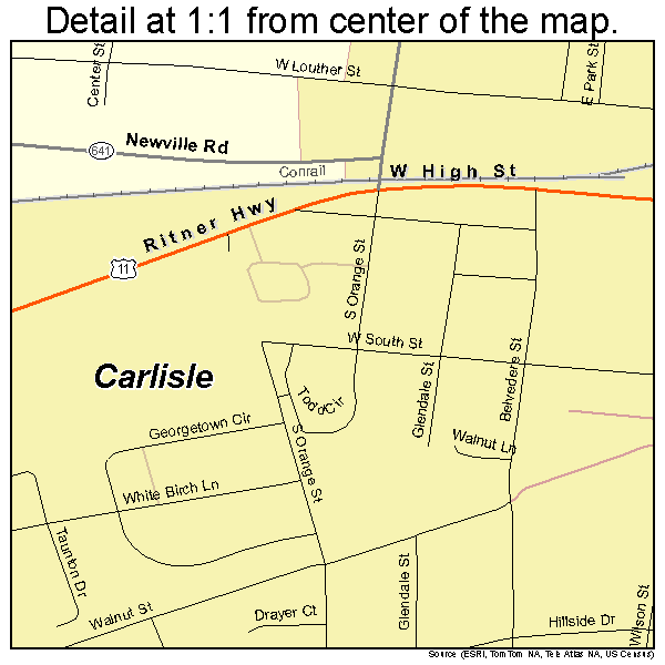Carlisle, Pennsylvania road map detail