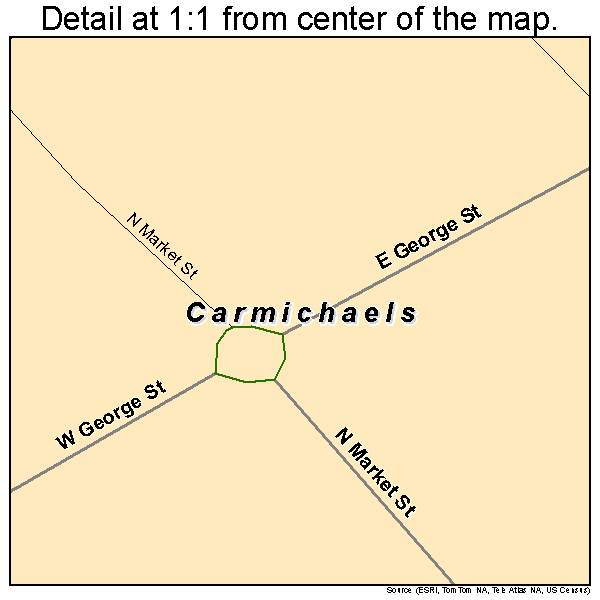 Carmichaels, Pennsylvania road map detail