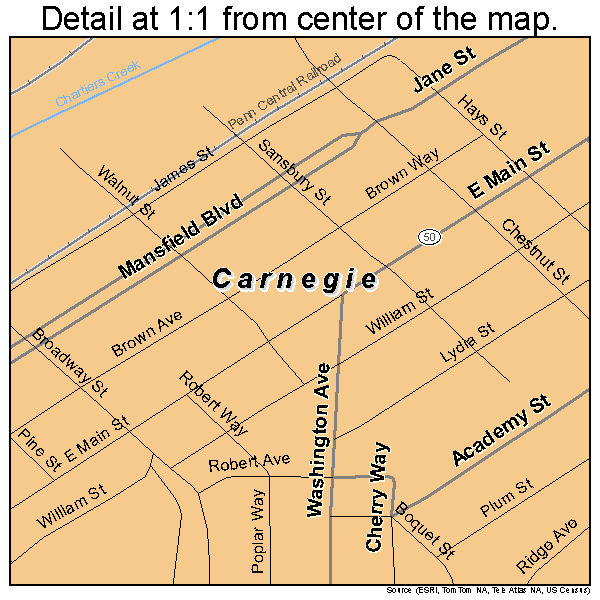 Carnegie, Pennsylvania road map detail